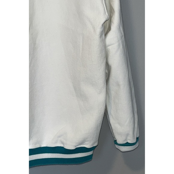 Vintage 90s LA LOVING Textured Knit Crewneck Sweatshirt Men's L‎ White Teal USA - Picture 8 of 15